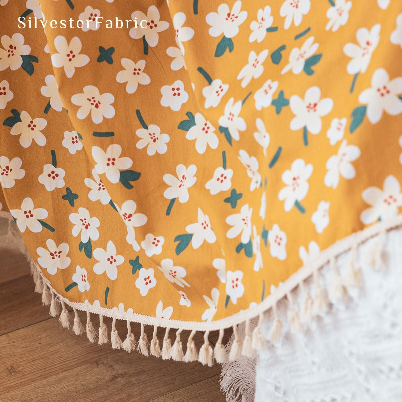 Yellow Curtains丨White Floral Curtains - Silvester Fabric