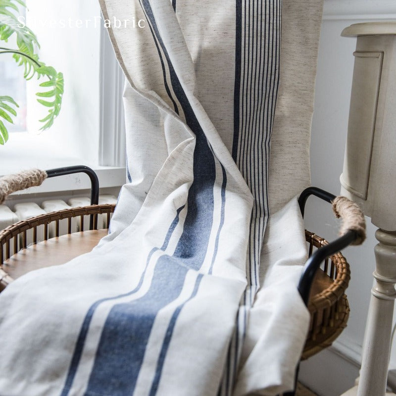 Blue Striped Linen Curtains丨Rod Pocket Curtains - Silvester Fabric