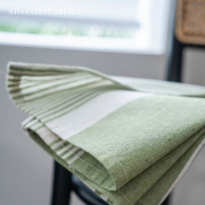 Green And White Striped Curtains丨Semi Sheer Linen Curtains