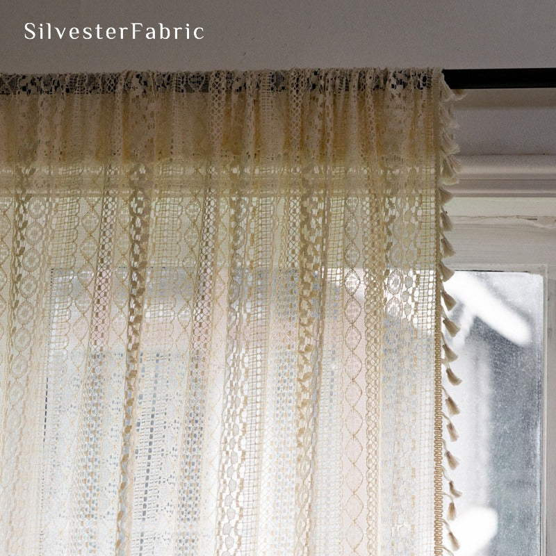 Off White Lace Curtains丨Rod Pocket Curtains - Silvester Fabric