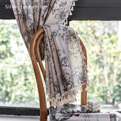 Black Floral Farmhouse Curtains丨Rod Pocket Curtains - Silvester Fabric
