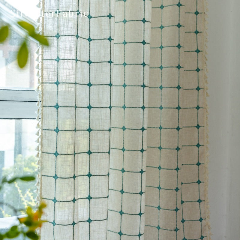 Embroidered Plaid off white curtains to hang over your bedroom window