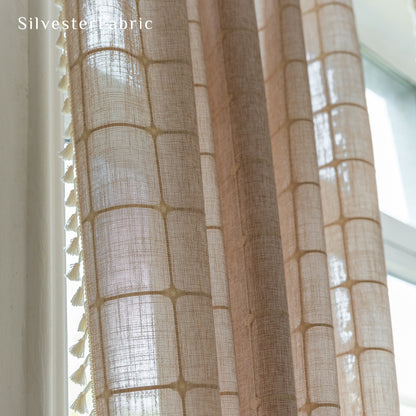 Beige Plaid Curtains丨Rod Pocket Plaid Curtains - Silvester Fabric
