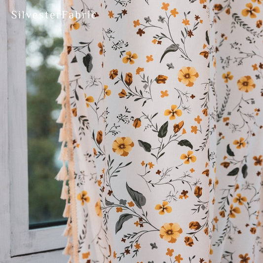 White Floral Curtains丨White Cotton Curtains