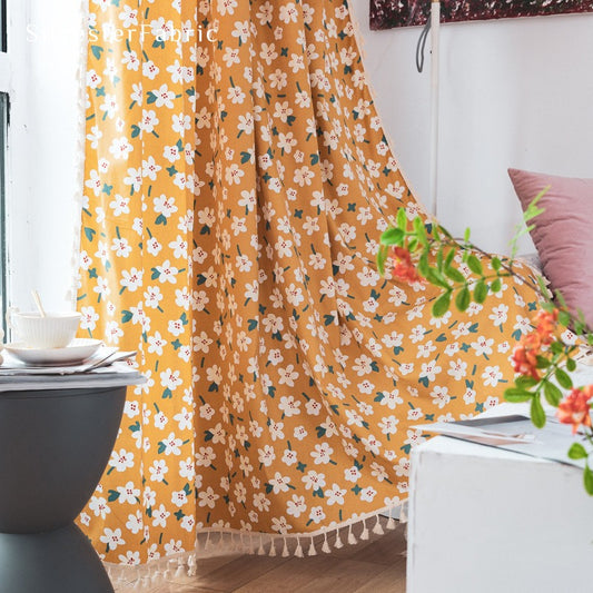 Yellow Curtains丨White Floral Curtains - Silvester Fabric