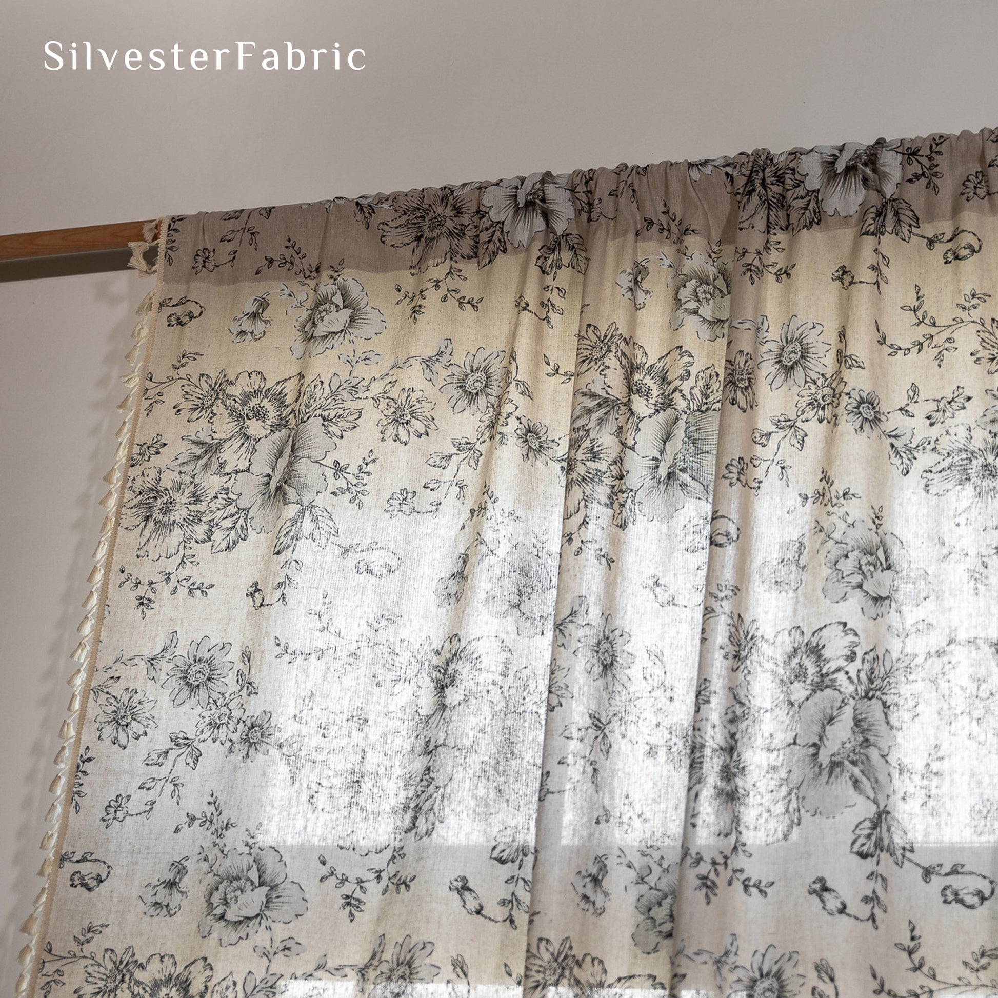 Black Floral Farmhouse Curtains丨Rod Pocket Curtains - Silvester Fabric