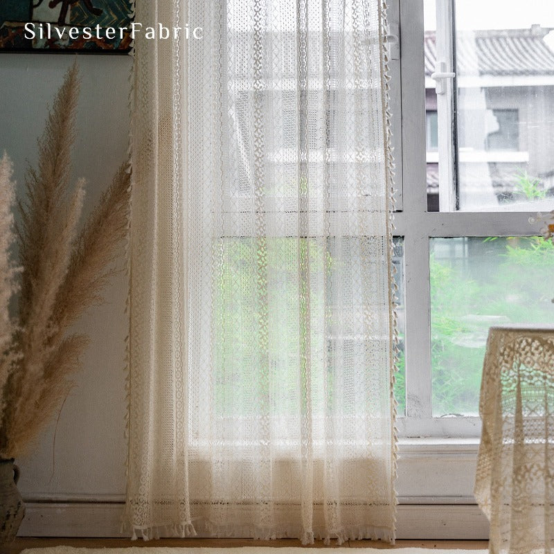 Off White Lace Curtains丨Rod Pocket Curtains - Silvester Fabric