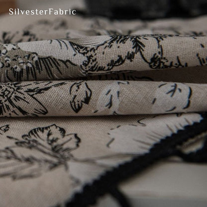 Black Floral Curtains丨Rod Pocket Curtains - Silvester Fabric