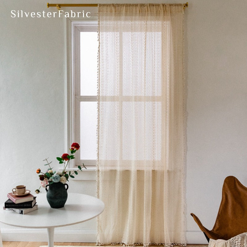 Off White Lace Curtains丨Rod Pocket Curtains - Silvester Fabric