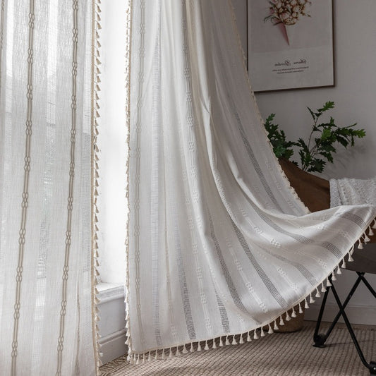 White Curtains For Living Room丨Rod Pocket Curtains - Silvester Fabric