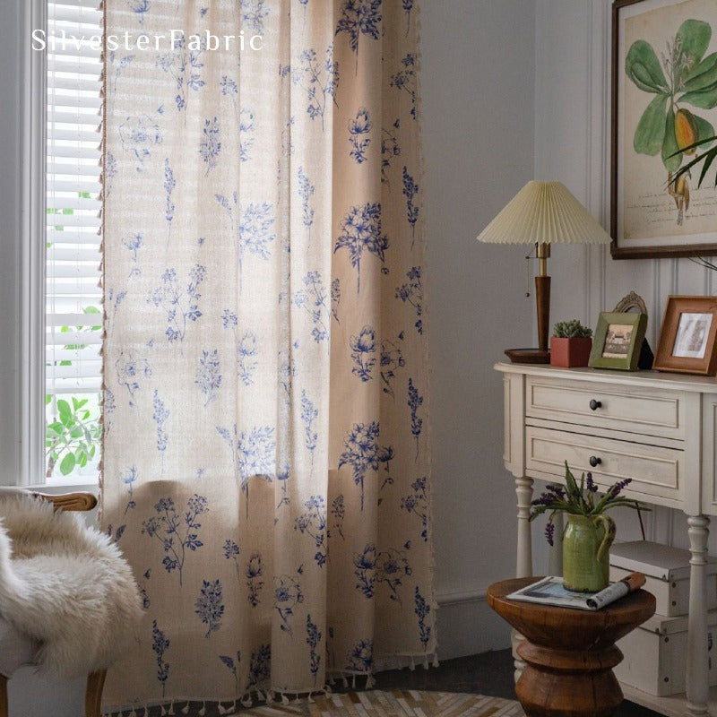 Blue Floral Curtains丨Rod Pocket Curtains - Silvester Fabric