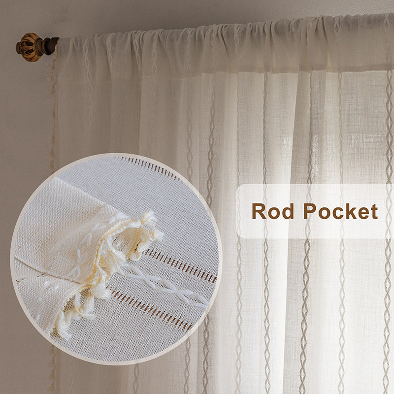 Beige Embroidered Linen Curtains