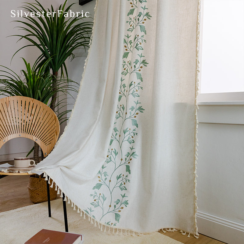 Green Floral Curtains丨Floral Curtains丨Embroidered Curtains