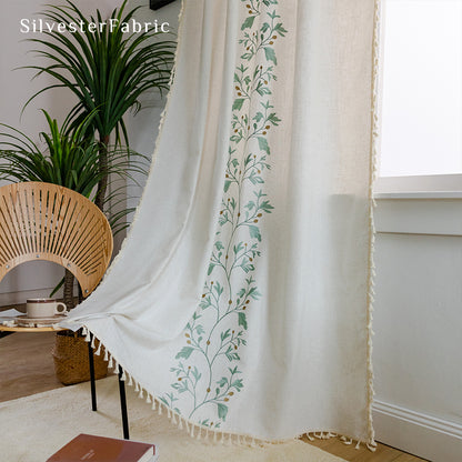 Green Floral Curtains丨Floral Curtains丨Embroidered Curtains