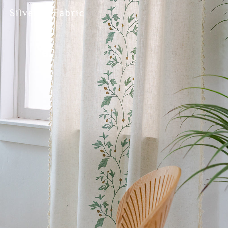 Green Floral Curtains丨Floral Curtains丨Embroidered Curtains