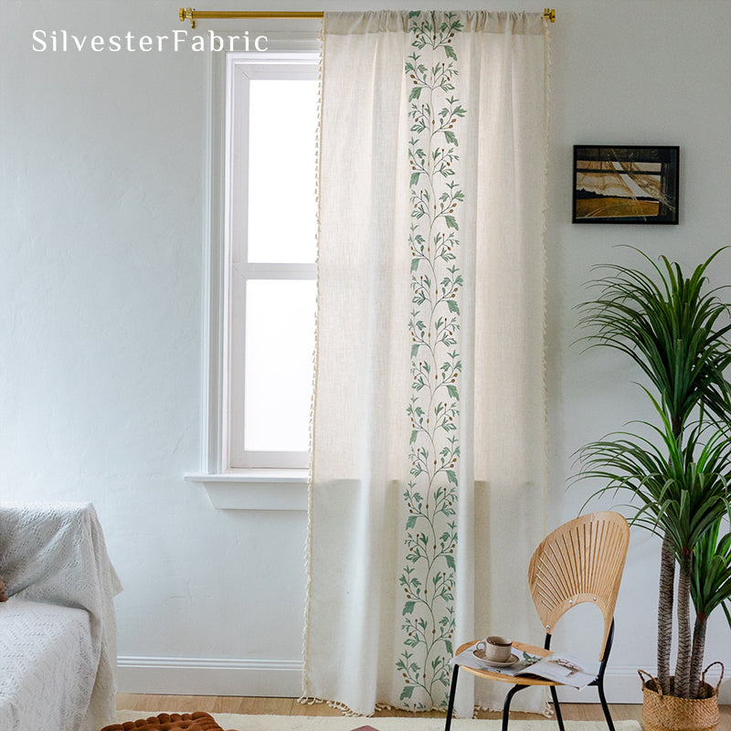 Green Floral Curtains丨Floral Curtains丨Embroidered Curtains