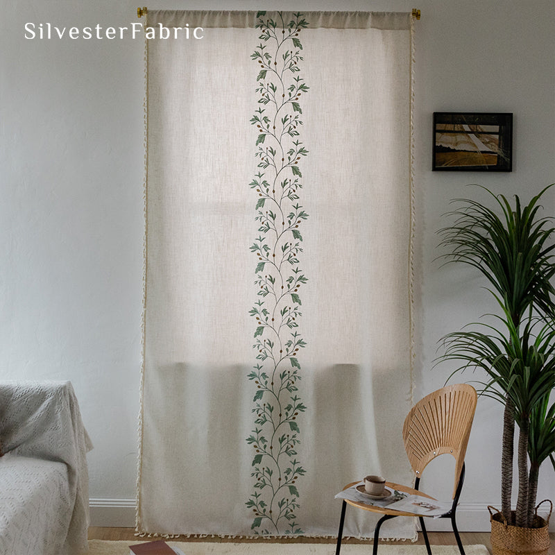 Green Floral Curtains丨Floral Curtains丨Embroidered Curtains