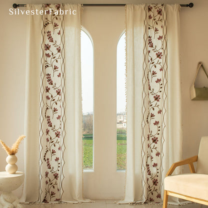 Purple Embroidered White Curtains丨Kitchen Window Curtains