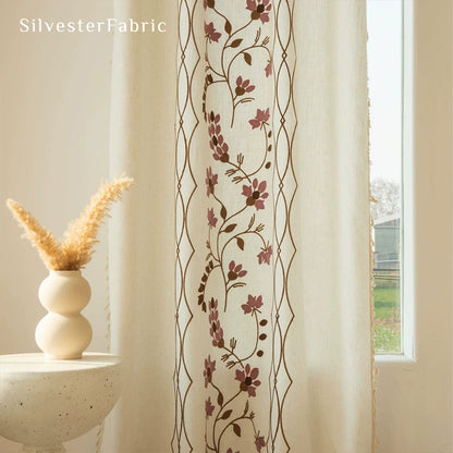 Purple Embroidered White Curtains丨Kitchen Window Curtains