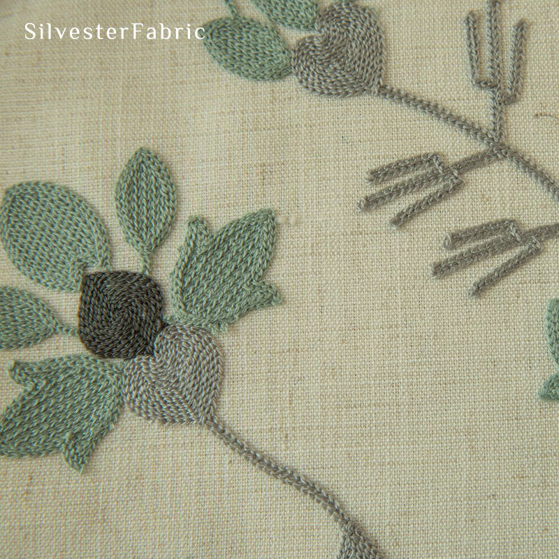 Green Embroidered White Curtains丨Kitchen Window Curtains