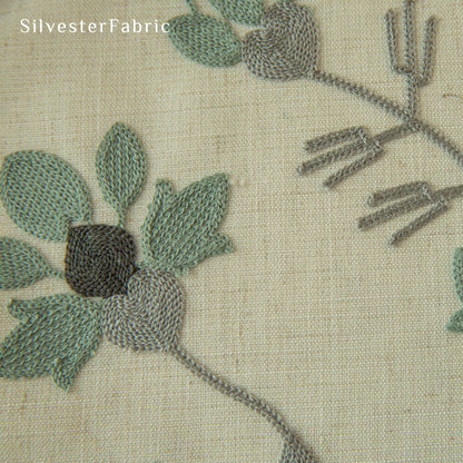 Green Embroidered White Curtains丨Kitchen Window Curtains