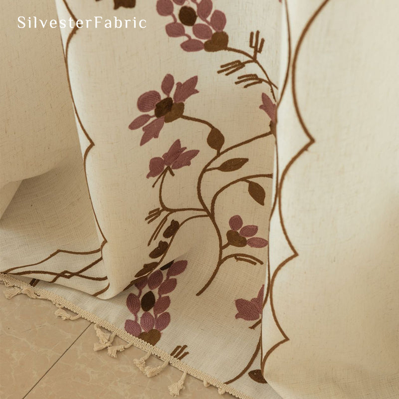 Purple Embroidered White Curtains丨Kitchen Window Curtains
