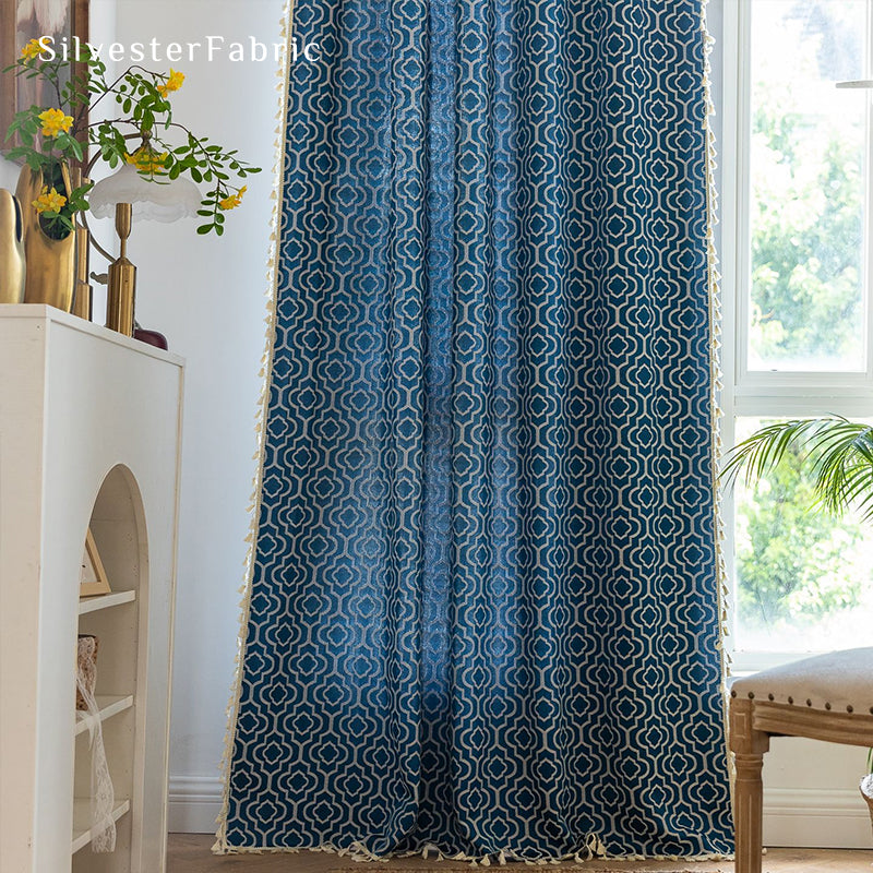Close‑up of Blue Farmhouse Curtain corner