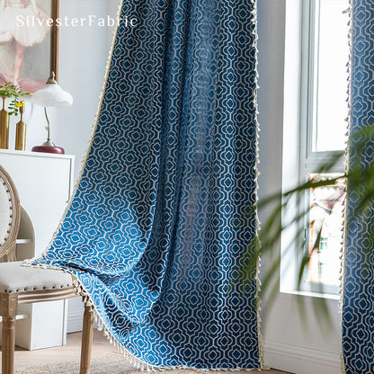 Close‑up of Dark Blue Farmhouse Curtain corner