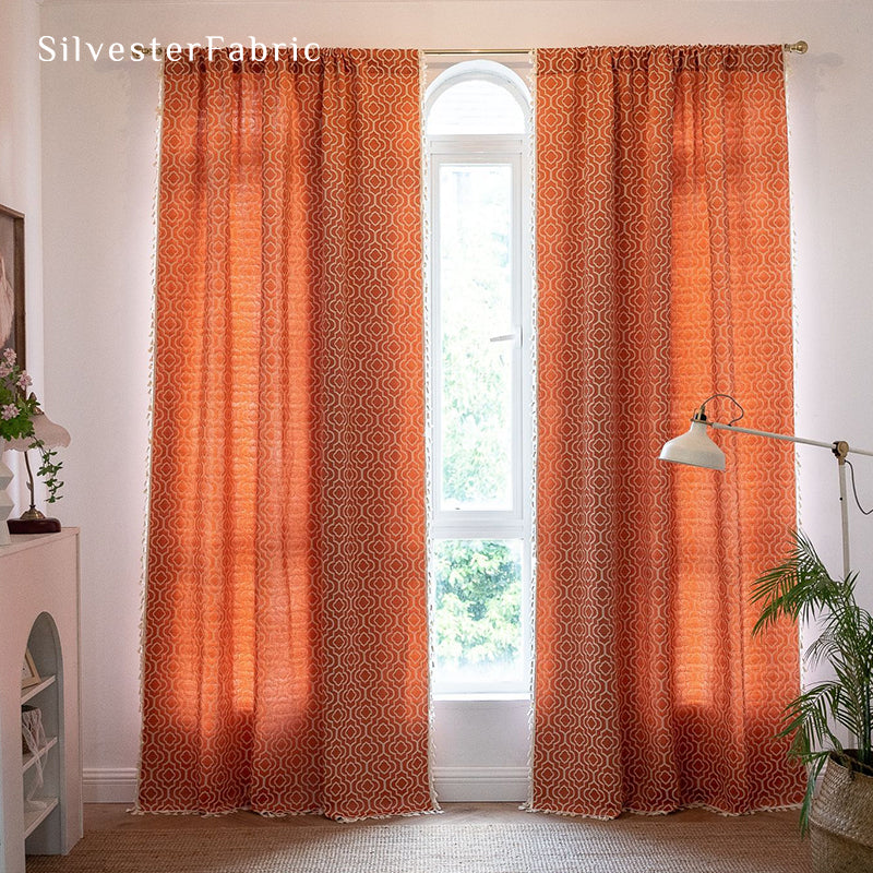 Close‑up of Orange Farmhouse  Curtain corner