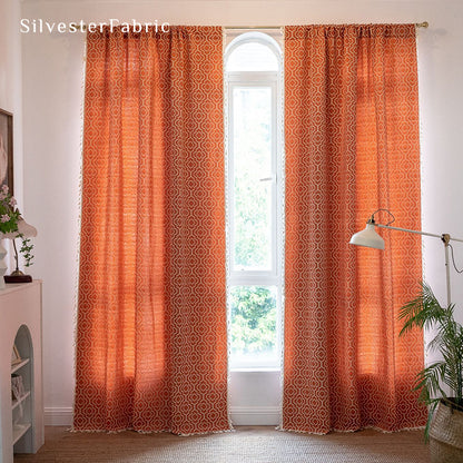 Close‑up of Orange Farmhouse  Curtain corner