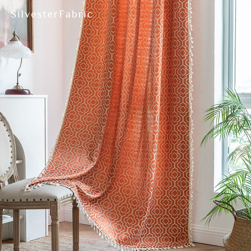 Close‑up of Orange Farmhouse Pattern Curtain corner