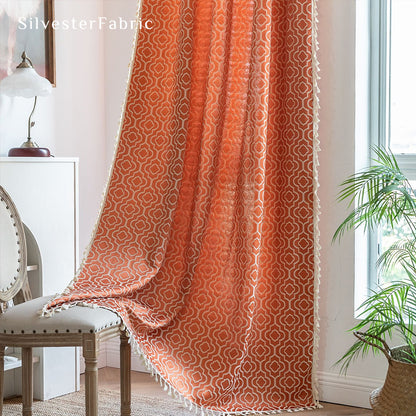 Close‑up of Orange Farmhouse Pattern Curtain corner