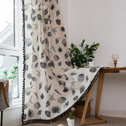Shell Printed Curtains丨White Curtains丨Farmhouse Kitchen Curtains
