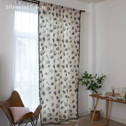 Shell Printed Curtains丨White Curtains丨Farmhouse Kitchen Curtains