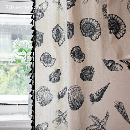 Shell Printed Curtains丨White Curtains丨Farmhouse Kitchen Curtains