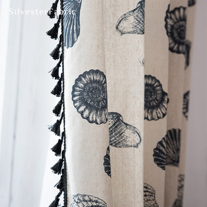 Shell Printed Curtains丨White Curtains丨Farmhouse Kitchen Curtains