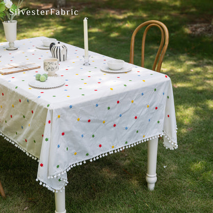 Floral Embroidery Tablecloth丨White Rectangle Tablecloth