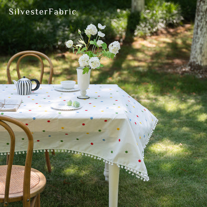 Floral Embroidery Tablecloth丨White Rectangle Tablecloth