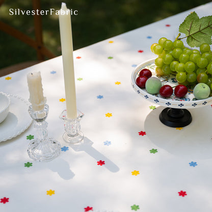 Floral Embroidery Tablecloth丨White Rectangle Tablecloth