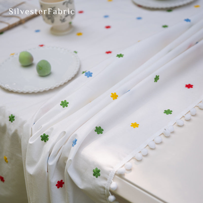 Floral Embroidery Tablecloth丨White Rectangle Tablecloth