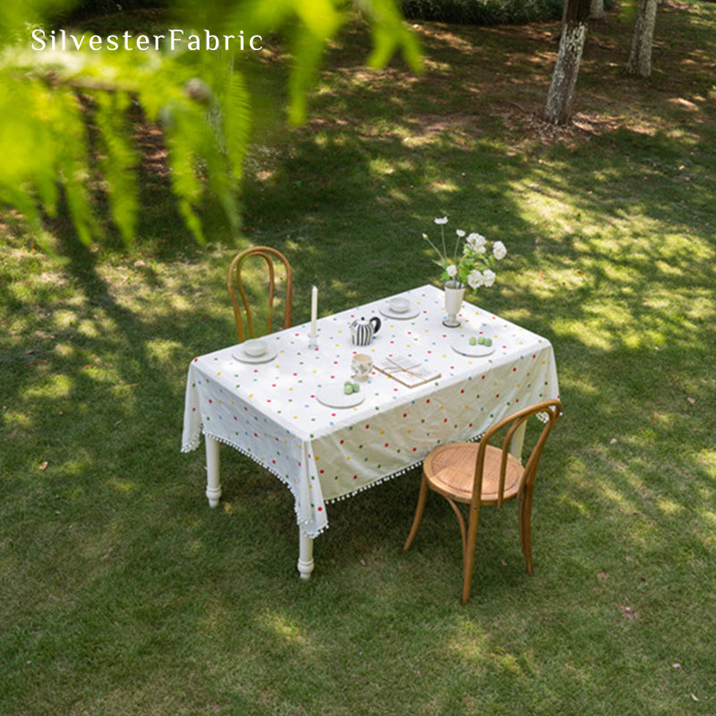 Floral Embroidery Tablecloth丨White Rectangle Tablecloth