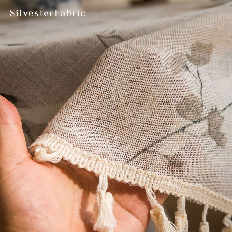 farmhouse floral round tablecloth fabric close-up