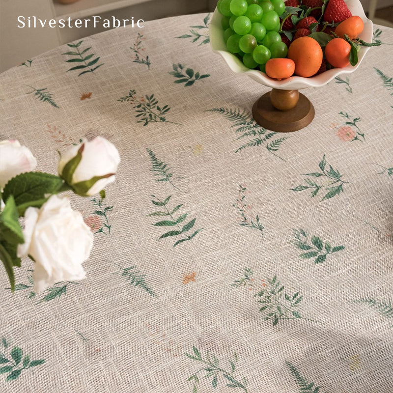 floral farmhouse round tablecloth fabric close-up