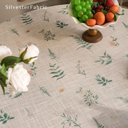 floral farmhouse round tablecloth fabric close-up