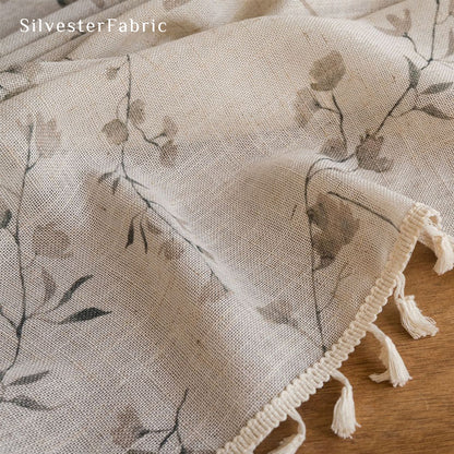 farmhouse floral round tablecloth texture and weave detail