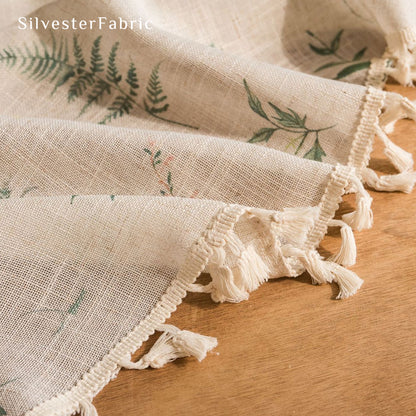 floral farmhouse round tablecloth texture and weave detail