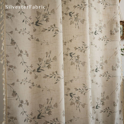 tassel trim on floral farmhouse sheer curtain panel