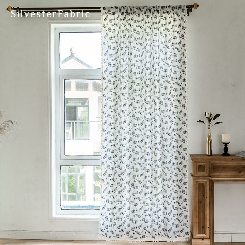 Floral Printed Curtains丨White Curtains丨Farmhouse Kitchen Curtains