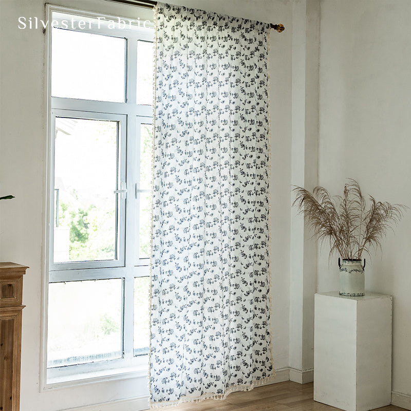 Floral Printed Curtains丨White Curtains丨Farmhouse Kitchen Curtains