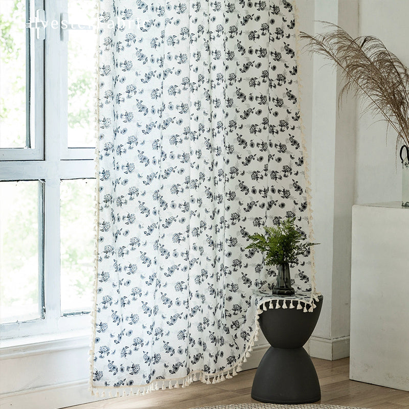 Floral Printed Curtains丨White Curtains丨Farmhouse Kitchen Curtains